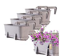 Kadax Rattan Window Box, Rectangular Outdoor Planter With Saucer And Brackets For Balcony Railings (Set Of 4: 40 Cm, Caramel)