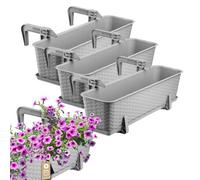 Kadax Rattan Window Box, Rectangular Outdoor Planter With Saucer And Brackets For Balcony Railings (Set Of 3: 60 Cm, Light Grey)