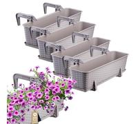 Kadax Rattan Window Box, Rectangular Outdoor Planter With Saucer And Brackets For Balcony Railings (Set Of 4: 60 Cm, Caramel)