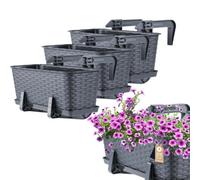 Kadax Rattan Window Box, Rectangular Outdoor Planter With Saucer And Brackets For Balcony Railings (Set Of 3: 40 Cm, Graphite)