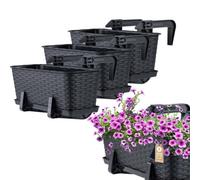 Kadax Rattan Window Box, Rectangular Outdoor Planter With Saucer And Brackets For Balcony Railings (Set Of 3: 40 Cm, Anthracite)