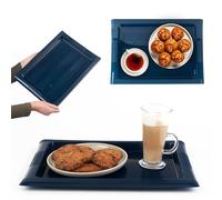 KADAX Rectangle Plastic Tray for Kitchen, Non-Slip Kitchen Tray, Serving Tray, Coffee Tray with Handles, Breakfast Tray, Coffee Tray (Navy Blue)