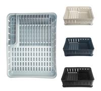 KADAX Rectangular Kitchenware Rack with Cutlery Holder, Dish Dryer with Drip Tray, Dish Drainer for Kitchen, Dish Drainer Rack (Light Grey)