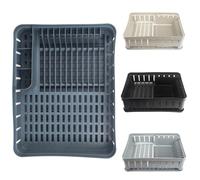KADAX Rectangular Kitchenware Rack with Cutlery Holder, Dish Dryer with Drip Tray, Dish Drainer for Kitchen, Dish Drainer Rack (Dark Grey)