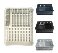 KADAX Rectangular Kitchenware Rack with Cutlery Holder, Dish Dryer with Drip Tray, Dish Drainer for Kitchen, Dish Drainer (White)