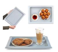 KADAX Rectangular Non-Slip Plastic Kitchen Tray - Serving Tray with Handles for Coffee and Breakfast (Light Grey)
