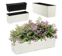 Kadax Rectangular Planter 18.5 X 56 Cm, Outdoor Long Plastic Window Box With Insert (Grit Pattern, Cream)