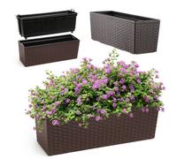 Kadax Rectangular Planter 18.5 X 56 Cm, Outdoor Long Plastic Window Box With Insert (Rattan Pattern, Mocha)