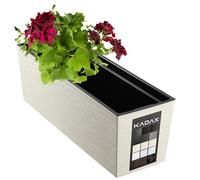 KADAX Rectangular Planter 18.5 x 56 cm, Outdoor Long Plastic Window Box with Insert, Weatherproof Flowerpot for Railing (Grooved Pattern, Cream)