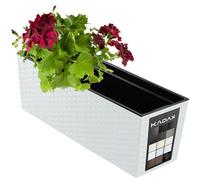 KADAX Rectangular Planter 18.5 x 56 cm, Outdoor Long Plastic Window Box with Insert, Weatherproof Flowerpot for Railing (Rattan Pattern, White)