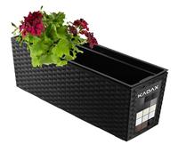 KADAX Rectangular Planter 18.5 x 56 cm, Outdoor Long Plastic Window Box with Insert, Weatherproof Flowerpot for Railing (Rattan Pattern, Black)