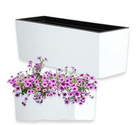 KADAX Rectangular Planter 18 x 56 cm, Outdoor Plastic Window Box with Insert for Windowsill, Long Weatherproof Plant Pot for Balcony Railing (White)