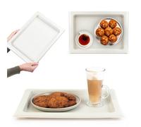 Kadax Rectangular Plastic Tray For Kitchen, Non-Slip Kitchen Tray, Serving Tray, Coffee Tray With Handles, Breakfast Tray (White)