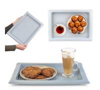 Kadax Rectangular Plastic Tray For Kitchen Non-Slip Kitchen Tray Serving Tray Coffee Tray With Handles Breakfast Tray (Light Grey)