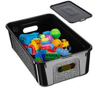 Kadax Rectangular Storage Box With Lid, Storage Container, Stacking Container, Plastic Box, Space Saving Storage Box (5L, Black)