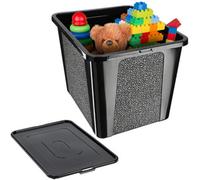 Kadax Rectangular Storage Box With Lid, Storage Container, Stacking Container, Plastic Box, Space Saving Storage Box (30L, Black)