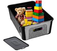 Kadax Rectangular Storage Box With Lid, Storage Container, Stacking Container, Plastic Box, Space Saving Storage Box (11L, Black)