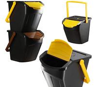 KADAX Recycling Bins, Waste Separation System for Indoor and Outdoor Use, Stackable Containers for Separating Plastic and Organic Waste (2 x 25L)