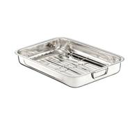 Kadax Roasting Dish With Rack, Stainless Steel Frying Pan With Insert (40 X 28.5 X 5 Cm, Silver)