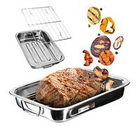 KADAX Roasting Tin with Rack, Stainless Steel Roaster with Handles for Oven, Rectangular Tray for Turkey, Large Roasting Pan (35 x 26 x 6 cm, Silver)