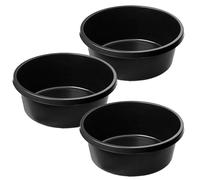 KADAX Round Mortar Tub 14L, Plastic Bucket for Construction Site, Garden, Large Washing Up Bowl, Durable Container for Cement (Black, Set of 3)