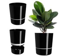 Kadax Round Planter Two Piece Plant Pot Flower Plant Pot Balcony Modern Plastic Planter Indoor, Outdoor Planter (29 Cm, Black)