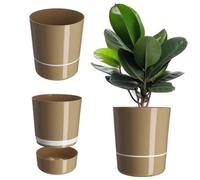 Kadax Round Planter Two Piece Plant Pot Flower Plant Pot Balcony Modern Plastic Planter Indoor, Outdoor Planter (25 Cm, Beige)