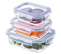 KADAX Set of 3 Heat Resistant Glass Containers with Lid, Sturdy Glass Food Containers, Storage Containers, Freezer Containers, Food Storage Containers (Rectangular Set of 3)