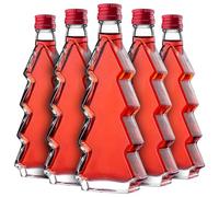 KADAX Set of 5 Christmas Tree Shaped Glass Bottles 200 ml with Red Screw Cap - Empty Bottles for Filling with Liquor & Schnaps, Ideal for Christmas & as a Gift