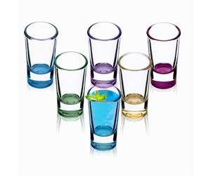 KADAX Shot Glasses 28 ml, Set of 6, Small Vodka Glasses with Heavy Base, Coloured Shot Glasses for Tequila, Liquor, Round Glassware Set