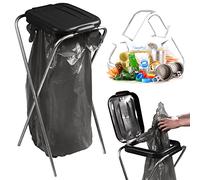 KADAX Single Bin Bag Holder, Bin Bag Stand in 5 Colour Versions, Stand for Waste Separation with Plastic Lid, Bin Bag Holder for 120 L Bags (Black)