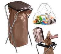 KADAX Single bin bag holder, bin bag stand in 5 colour versions, stand for waste separation with plastic lid, bin bag holder for 120 L bags (brown)