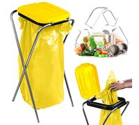 KADAX Single Bin Bag Holder, Rubbish Bag Stand in 5 Colour Versions, Stand for Waste Separation with Plastic Lid, Bin Bag Holder for 120L Bags (Yellow)