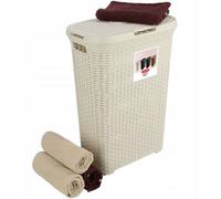 Kadax Slim 40 Litre Rattan-Look Laundry Basket Cream