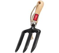 KADAX Small Metal Flower Fork, Digging Fork with Comfortable Wooden Handle, Garden Fork, Digging Fork, Garden Fork with Rounded Edges, Garden Tools (3 Prong, Black)