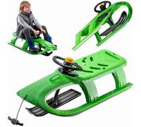 Kadax Snow Sledge, Plastic Sledge With Steering Wheel And Horn For Sledding, Sled With Steel Runners (102 X 41 X 20 Cm, Green)