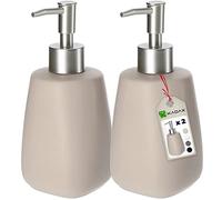 KADAX Soap Dispenser 400 ml, Ceramic Hand Soap Container with Plastic Pump for Bathroom, Refillable Matte Bottle for Lotion (Beige, Set of 2)
