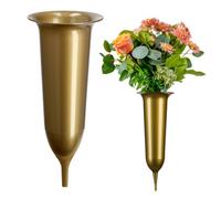 Kadax Spiked Grave Vase, Plastic Memorial Vase, Weatherproof Grave Flower Holder For Cemetery (10 Cm, Gold)