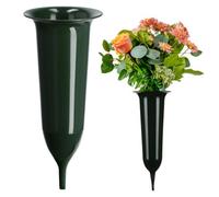 Kadax Spiked Grave Vase, Plastic Memorial Vase, Weatherproof Grave Flower Holder For Cemetery (13,5 Cm, Green)