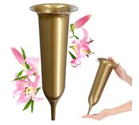KADAX Spiked Grave Vase, Plastic Memorial Vase, Weatherproof Grave Flower Holder for Cemetery, Graveside Ornament for Artificial Flowers (34.5 cm, Gold)