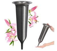 KADAX Spiked Grave Vase, Plastic Memorial Vase, Weatherproof Grave Flower Holder for Cemetery, Graveside Ornament for Artificial Flowers (30 cm, Graphite)