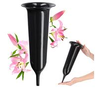 KADAX Spiked Grave Vase, Plastic Memorial Vase, Weatherproof Grave Flower Holder for Cemetery, Graveside Ornament for Artificial Flowers (34.5 cm, Black)