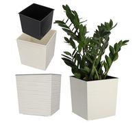 KADAX Square Planter, Large Flower Pot for Indoor and Outdoor Use, Lightweight Plastic Plant Pot with Insert for Houseplants (19.5 cm, Cream)
