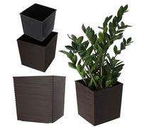 KADAX Square Planter, Large Flower Pot for Indoor and Outdoor Use, Lightweight Plastic Plant Pot with Insert for Houseplants (25.7 cm, Brown)