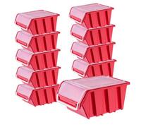 Kadax Stacking Boxes, Plastic Tool Organiser With Lids, Durable Storage Containers For Screws (Red, Set Of 10, 195 X 120 mm)