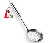 KADAX Stainless Steel Slotted Ladle, Slotted Serving Spoon, Skimmer Spoon with Oval Handle, Flat Ladle for Kitchen, Skimmer