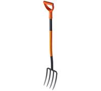 Kadax Steel Spade Fork, D Handle Fork, Digging Fork For Digging And Loosening, Ergonomic Garden Fork, Hay (4 Prongs, Black-Orange)