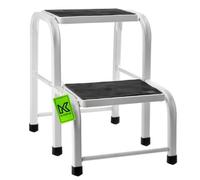 Kadax Steel Step Stool, Small Lightweight Metal Stepladder, 150Kg Load Capacity, Non-Slip Feet, 2 Models - Silver