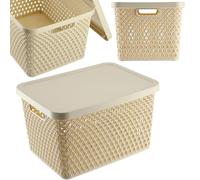 KADAX Storage Basket, Basket with Lid, Storage Box, Plastic Storage Box, Modern Shelf Basket, Container with Ventilation Holes (18L, Beige)