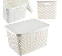 KADAX Storage Basket, Basket with Lid, Storage Box, Plastic Storage Box, Modern Shelf Basket, Container with Ventilation Holes (18 L, White)